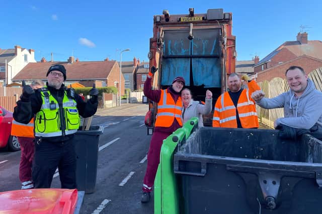 Community Protection Officer Richard Townsley, with members of the environment team and Samantha Deakin and Jason Zadrozny on East Street, Sutton.