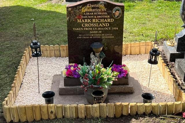 BEFORE - the highly praised surround that Shane Crossland created for his brother's grave at Mansfield Cemetery.