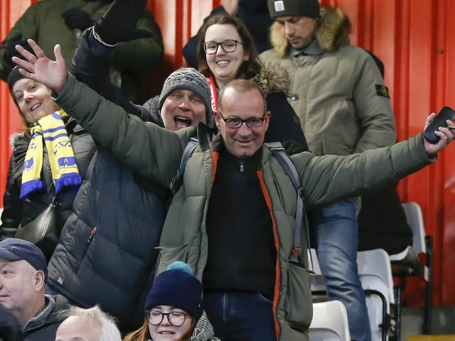 Mansfield Town fans at the Lamex Stadium for the match against Stevenage.