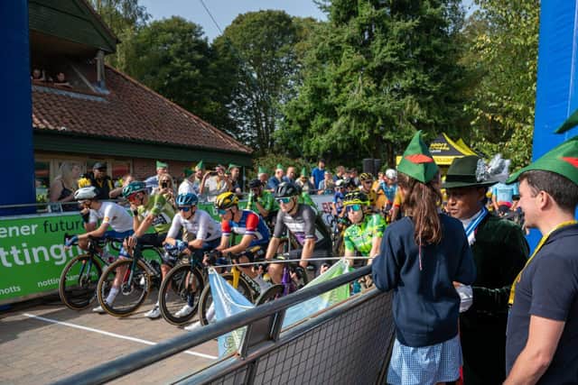 The riders at the start of the race at the iconic Sherwood Forest in Edwinstowe.