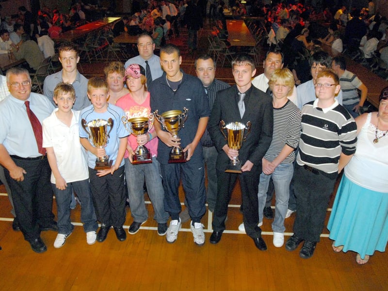 Captains of winning teams and members of the committee pictured at the Mansfield Youth Football League Presentation evening in 2008.