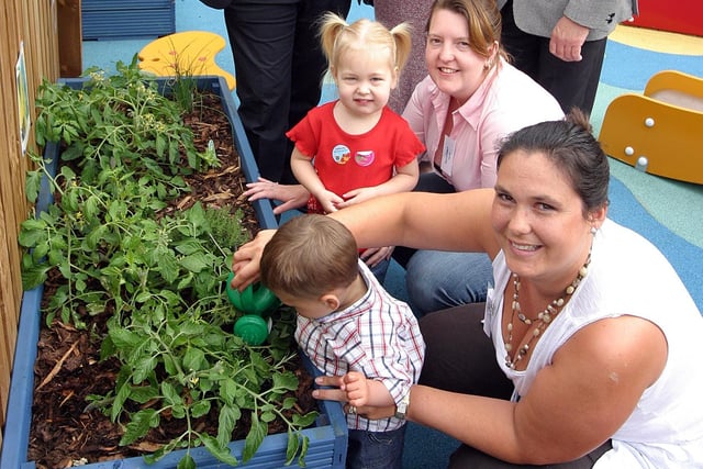 2007: Laura and William Lord, Leah Stonehouse and Dawn Hancock are pictured in Eastwood at the launch of National SureStart Month.