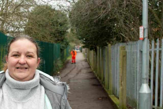Coun Samantha Deakin at the alleyway between Outram Street and Priestsic Road in Sutton.