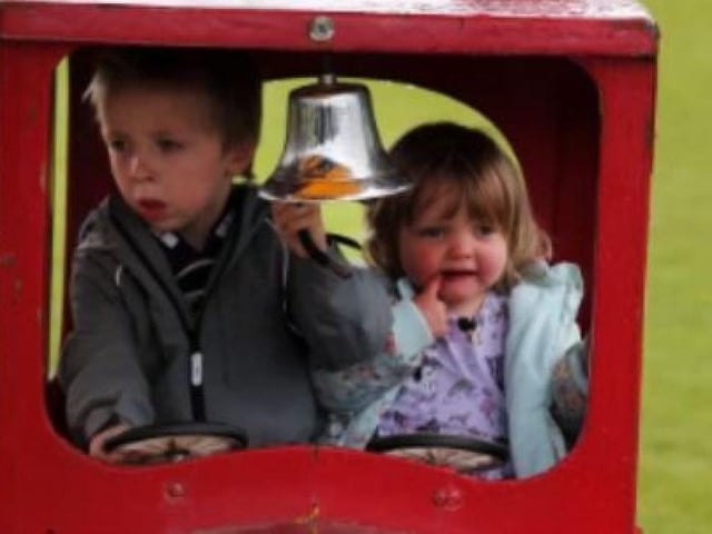 Having a go on a fair ride at Kimberley Picnic in 2019 are Ryan Fox and Cassidy-Rose Lavanowski