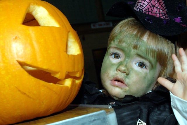 2007: this youngster is pictured with a freshly carved pumpkin at a Hallowe’en party at Hucknall Leisure Centre.