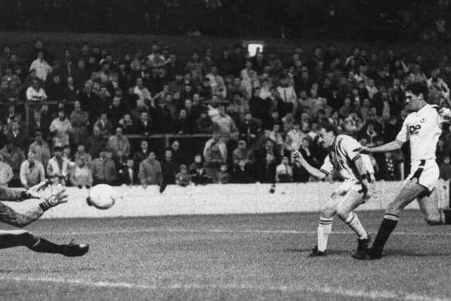 Kevin Kent tries his luck against Swansea in 1989.