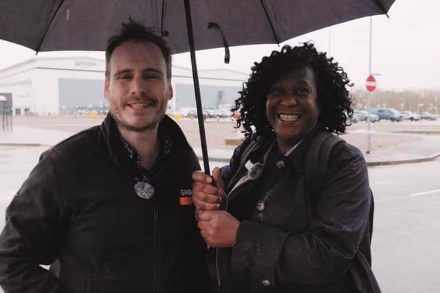 Eastwood MP Juliet Campbell and GMB Union organiser Craig Thompson are both calling for a foobridge over the A610 at Panattoni Park. Photo: Submitted