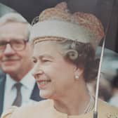 The Queen braves the weather on her visit to Portland College in Harlow Wood back in 1990.
