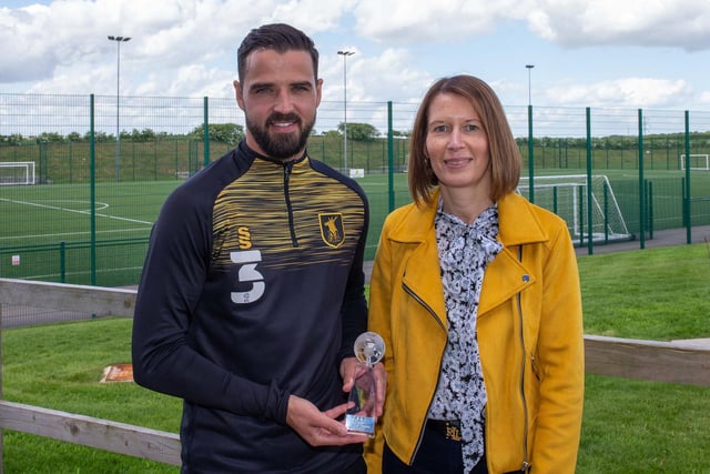 Stephen McLaughlin won the Ollerton Stags Player of the Season, presented here by Leanne Gravill.