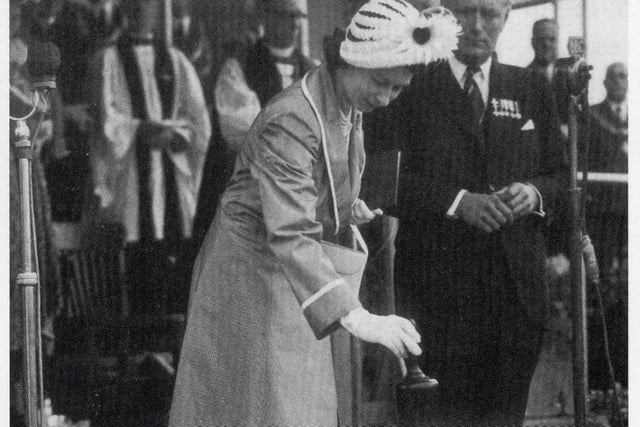 Princess Elizabeth unveils a foundation stone at Portland Training College in 1949.