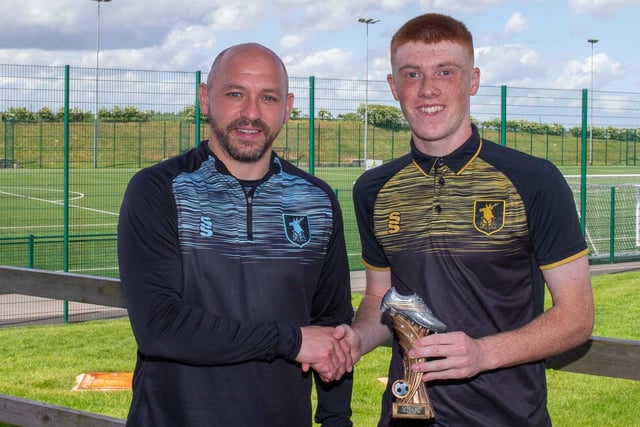 Stags Academy player of the season winner was promising midfielder Charlie Carter. Handing him his trophy is Academy manager Richard Cooper.