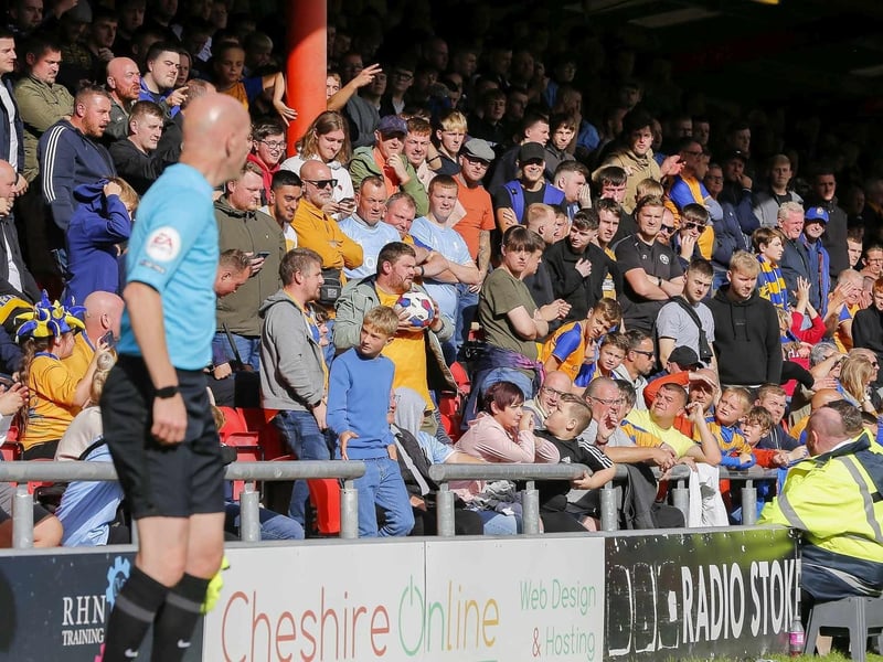 Stags fans watch on at Gresty Road.