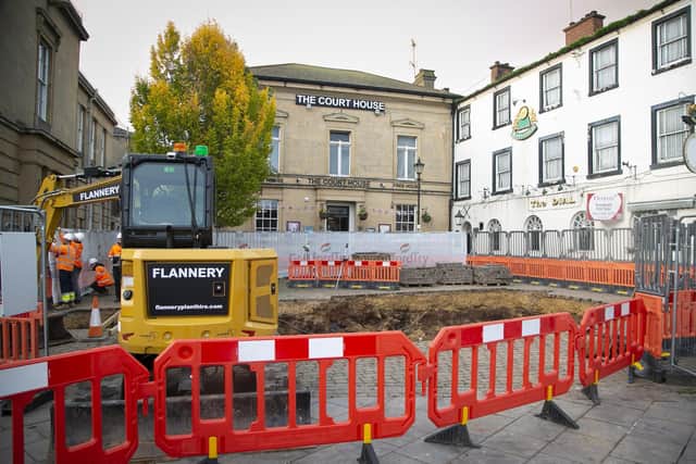 Work in the Market Place outside The Court House is creating the first of Severn Trent’s independent rain gardens.
