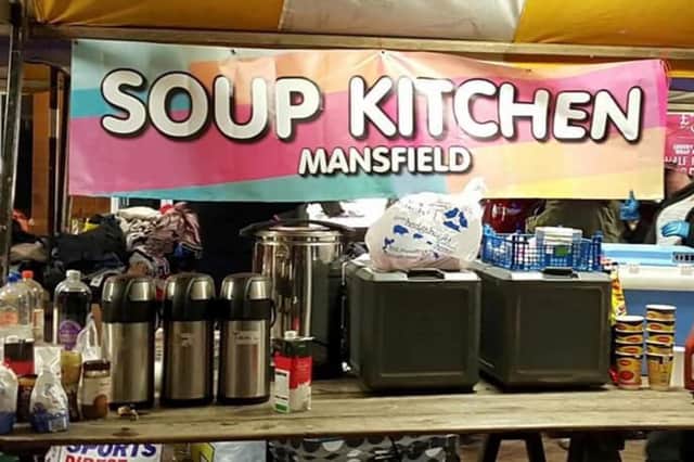 The promotional stall, manned by the Nottinghamshire and Lincolnshire Credit Union, is to raise money for Mansfield Soup Kitchen on Church Street.