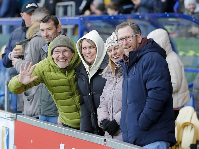Stags fans watch the Sky Bet League 2 match against Crewe Alexandra at the One Call Stadium.