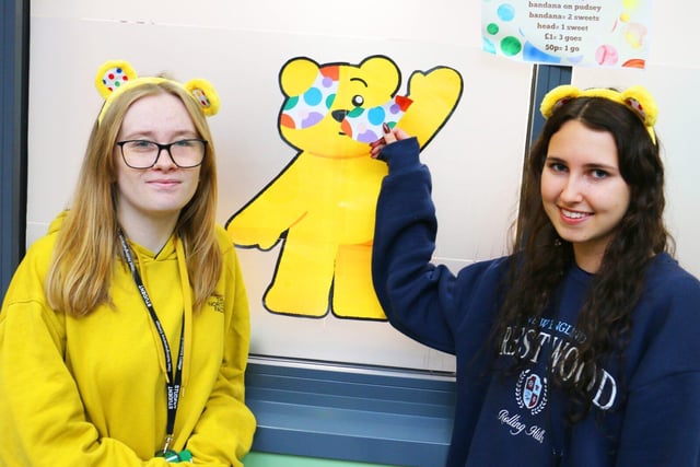 Pin the bandana on Pudsey blindfold challenge