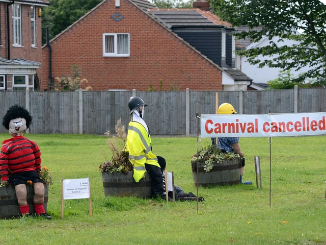 Scarecrows welcome drivers through Glapwell over the weekend in 2013, which saw the village's carnival cancelled due to bad weather.