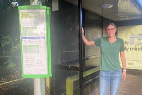 Coun Helen-Ann Smith outside one of the 141 bus stops in Stanton Hill. Picture: Ashfield Independents