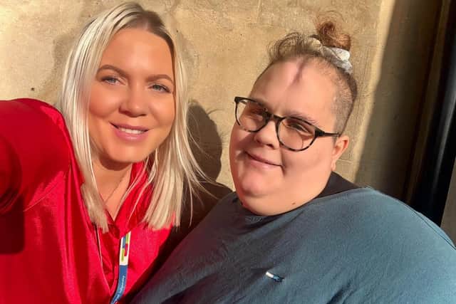 Lucy (right) with hospital manager Nicola Mullender