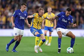 Max Dickov in Mansfield Town action at Everton.