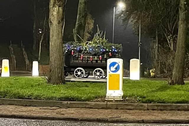 Christmas lights on the roundabout.