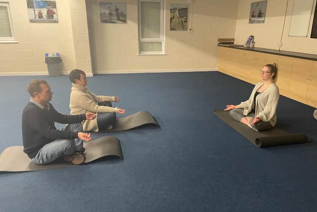 Millie Broome, right who created Out of the Mud Meditation with two of her clients Harriet Mckenzie-Williams and Phillip Hinds