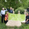 Brierley Forest park at the minors mural with Chairman of the Council David Walters, Councillor Andrew Harding and owner of the café Amie Eames and Jamie Clarke