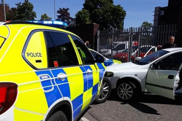 A dangerous driver hurtled toward oncoming traffic as he sped away from cops.