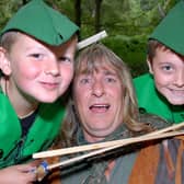 Robin Hood pictured with Sutton brothers, Lewis and Matthew Halfpenny at the launch of the Robin Hood Festival in Edwinstowe in 2010.
