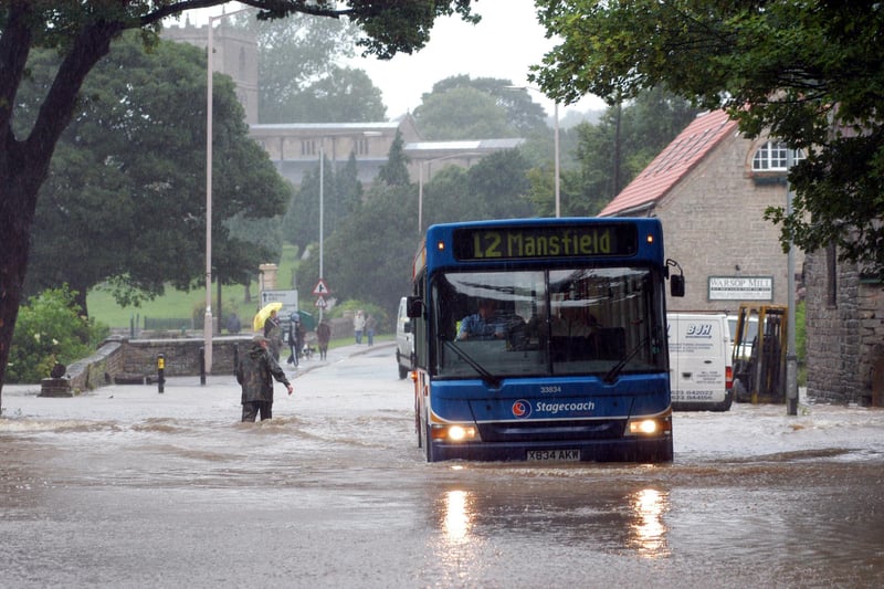 Bus or boat? The number 12 bus from Shirebrook to Mansfield got caught up in the flooding. Were you on the bus at the time?