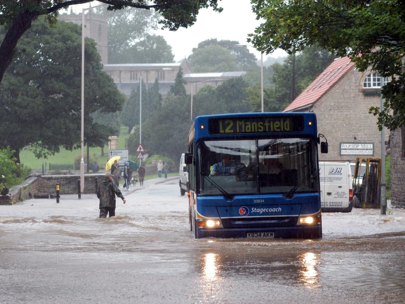 Bus or boat? The number 12 bus from Shirebrook to Mansfield got caught up in the flooding. Were you on the bus at the time?