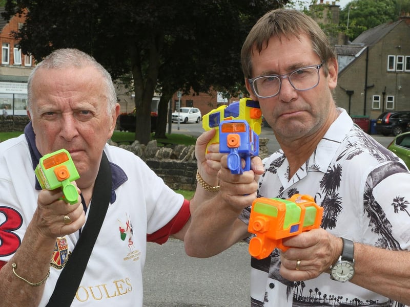 Tony Delahunty and Mayor Andy Abrahams get ready for their watery fundraiser.