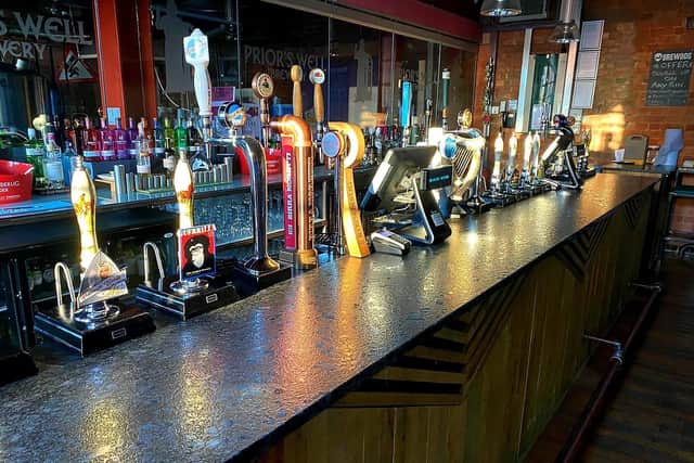 The inviting bar at the Prior's Well pub in Mansfield, which is open again from Thursdays to Sundays.