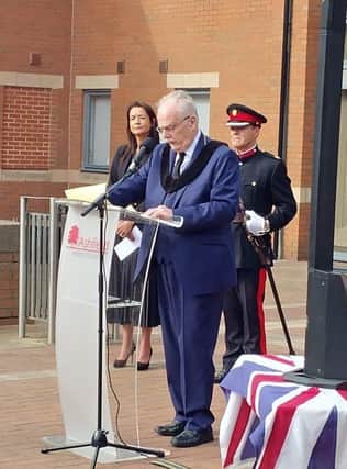 Chairman of the Council, Councillor David Walters, read the Proclamation of the Accession of the new monarch, King Charles III.
