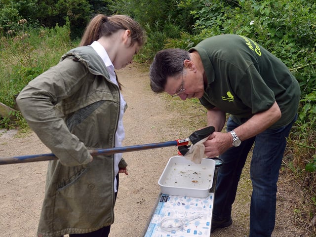Children from King Edward Primary School pond dipping with Maun Conservation Group volunteer Harry Pye in 2016.