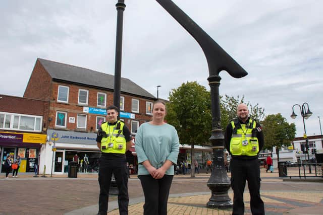 Councillor Sam Deakin in Sutton town centre with Ashfield District Council protection officers. Photo: Ashfield District Council.