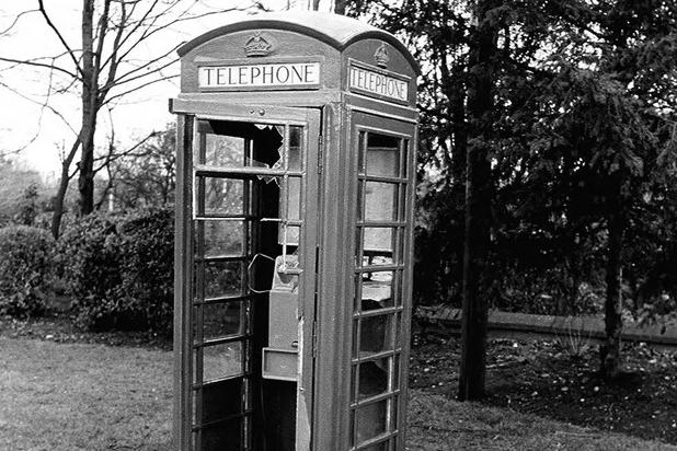 The storm of '76 managed to rip the telephone box's door of its hinges.
