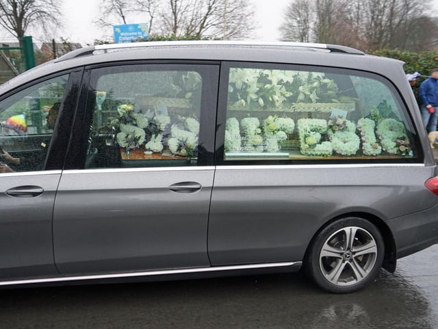 The funeral cortege outside Dalestorth Primary School