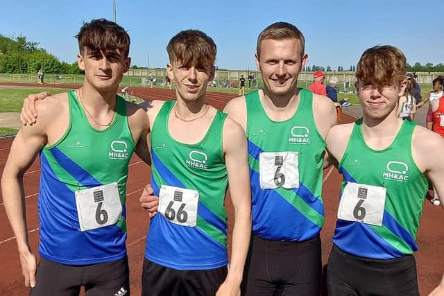 The 4x100 team at Boston - Carter Giddy, Matthew Young, Stef Wilcockson and Matt Smart.