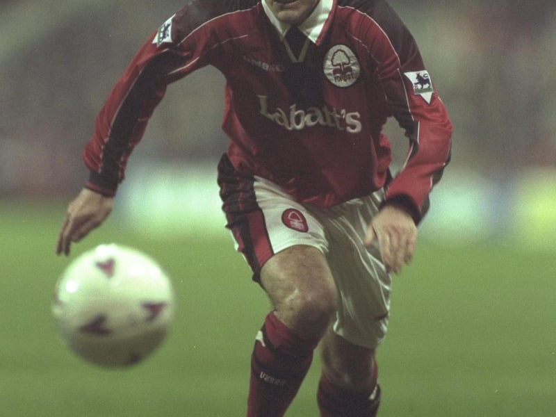 Nigel Clough playing for Nottingham Forest in the Premier League during a 3-0 defeat against Sheffield Wednesday at the City Ground. Clough was back at the club on loan from Man City, scoring once during 13 appearances.