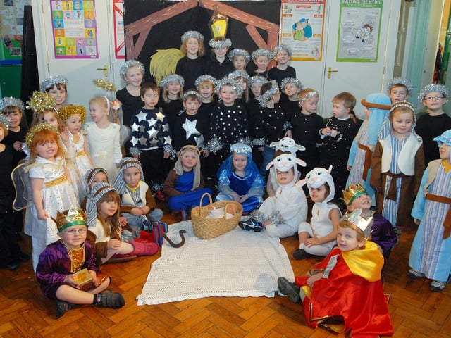 Cast members from Orchard Primary School pictured during dress rehearsal of their Christmas nativity play called 'A very special night'.