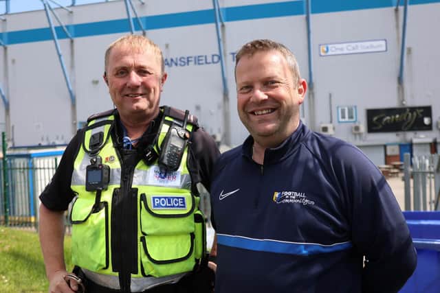 PC Kevin Marshall with Gary Shaw, of the Mansfield Town Community Trust which is now offering asylum seekers in the town weekly football sessions