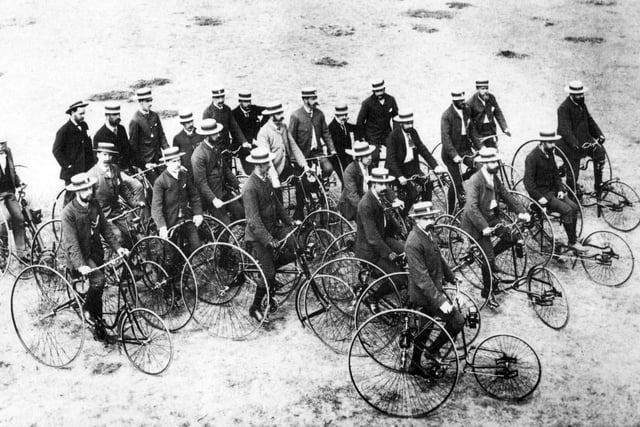 Members of the Southsea Tricycle Club on Southsea Common in 1888.