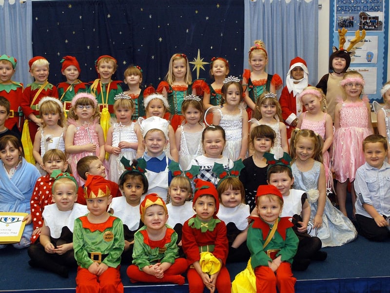 Priestic Primary Foundation stage pupils who took part in the chorus line of their Nativity celebrations.