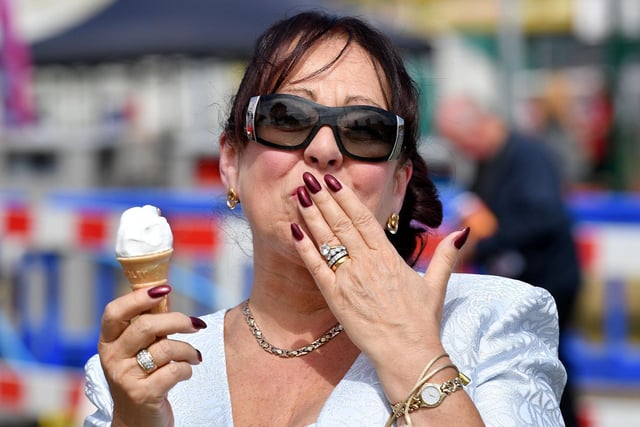 The Mayor of Sunderland Lynda Scanlan enjoys an ice cream at the 2018 Sunderland leg of the Tall Ships Races.