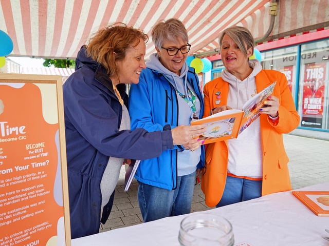 Ashfield free wellbeing event held at Hucknall. Here are Karen Aspley , Theresa Gandy and Alison Whitten.