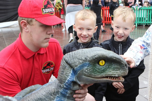 Youngsters meet Blue the Velociraptor