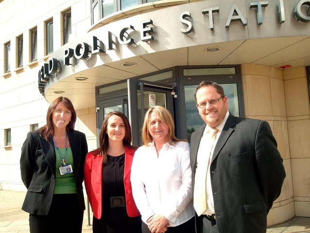 Mansfield Police Domestic Support Unit staff. Pictured (left to right) Sarah Smithurst, Crimestoppers Co-ordinator, DS Deborah Fearn, DC Gail Walton, DI Ash Wilson, head of the Domestic Support Unit. (2007)