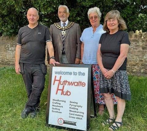 Huthwaite Hub - Mark Healey, Cllr Paul Grafton (Chairman of ADC), Hilary James (Chair of the Trustees) and Pam Upcraft.