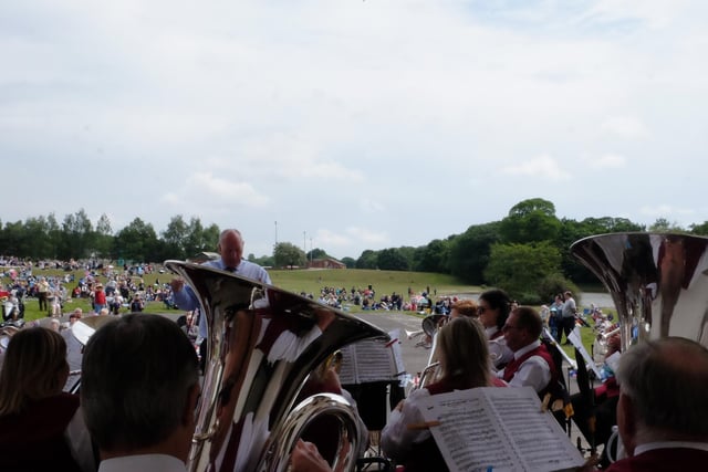 A bird's eye view from the back of the stage as Pleasley Colliery Brass Band entertain.